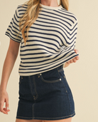 Knit Stripe Short Sleeve Sweater - Stylish In The Saddle