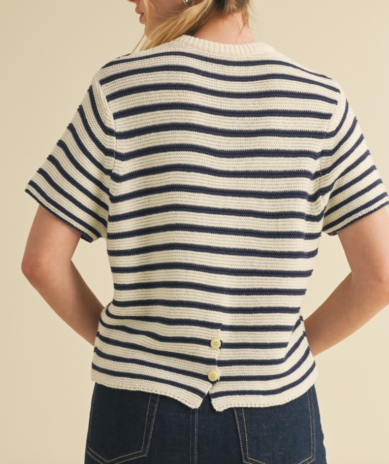 Knit Stripe Short Sleeve Sweater - Stylish In The Saddle