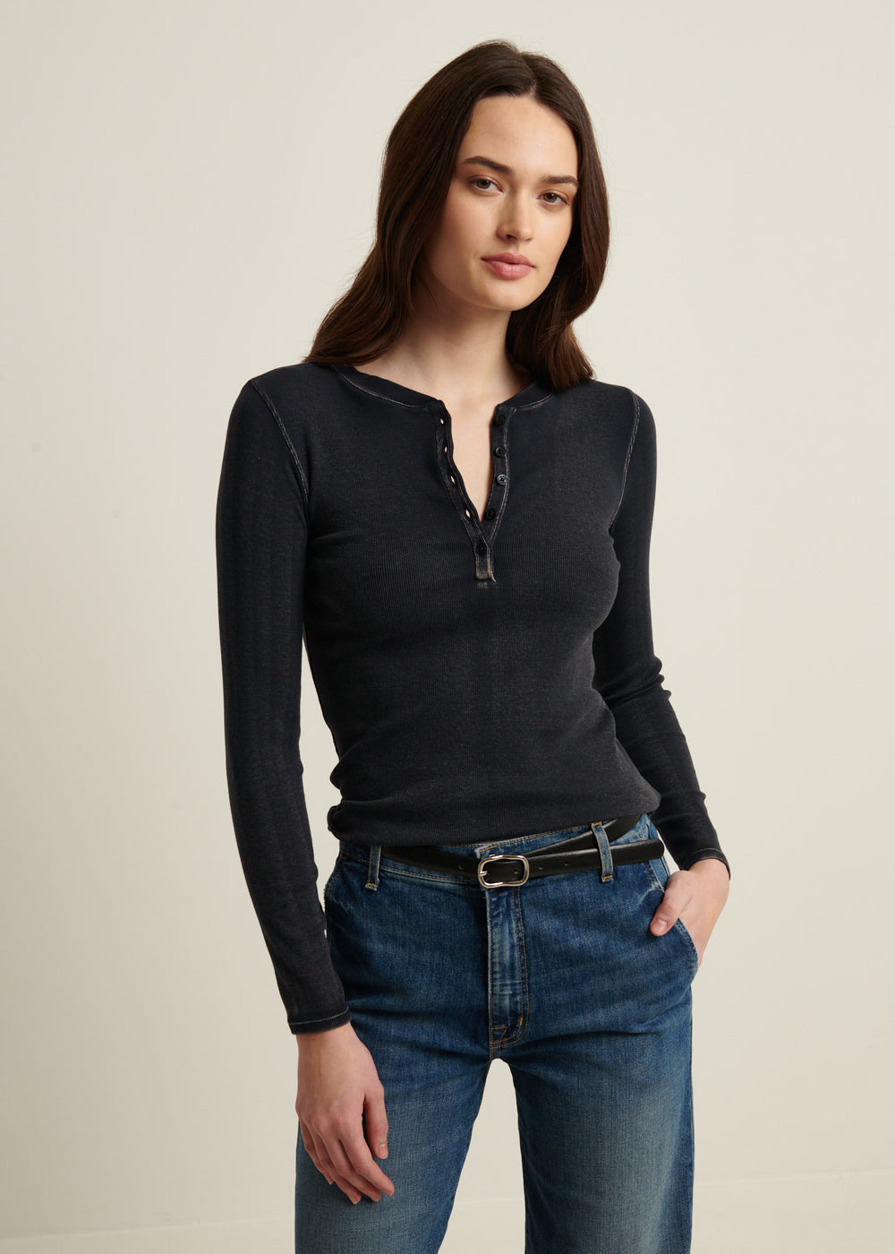 Modal Vintage Ribbed Henley - Stylish In The Saddle