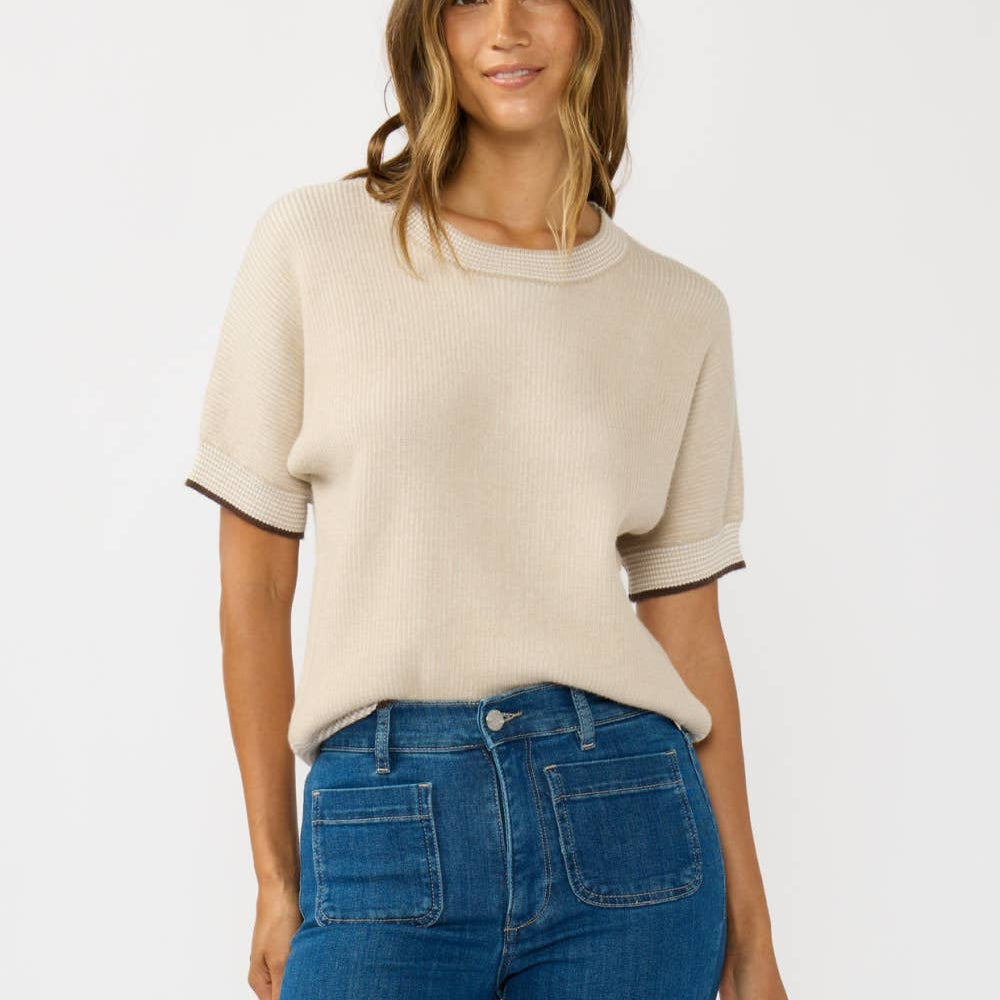 Two-Tone Short Sleeve Crewneck Top