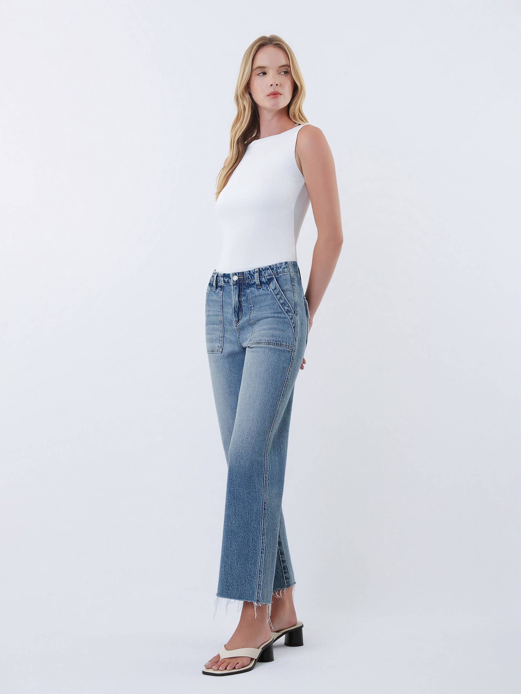 High Rise Patch Pocket Jeans