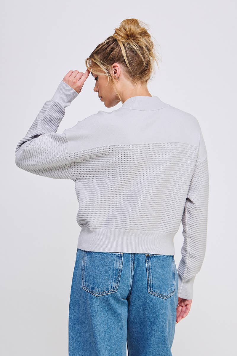 Dolman Half Zip Rib Sweater