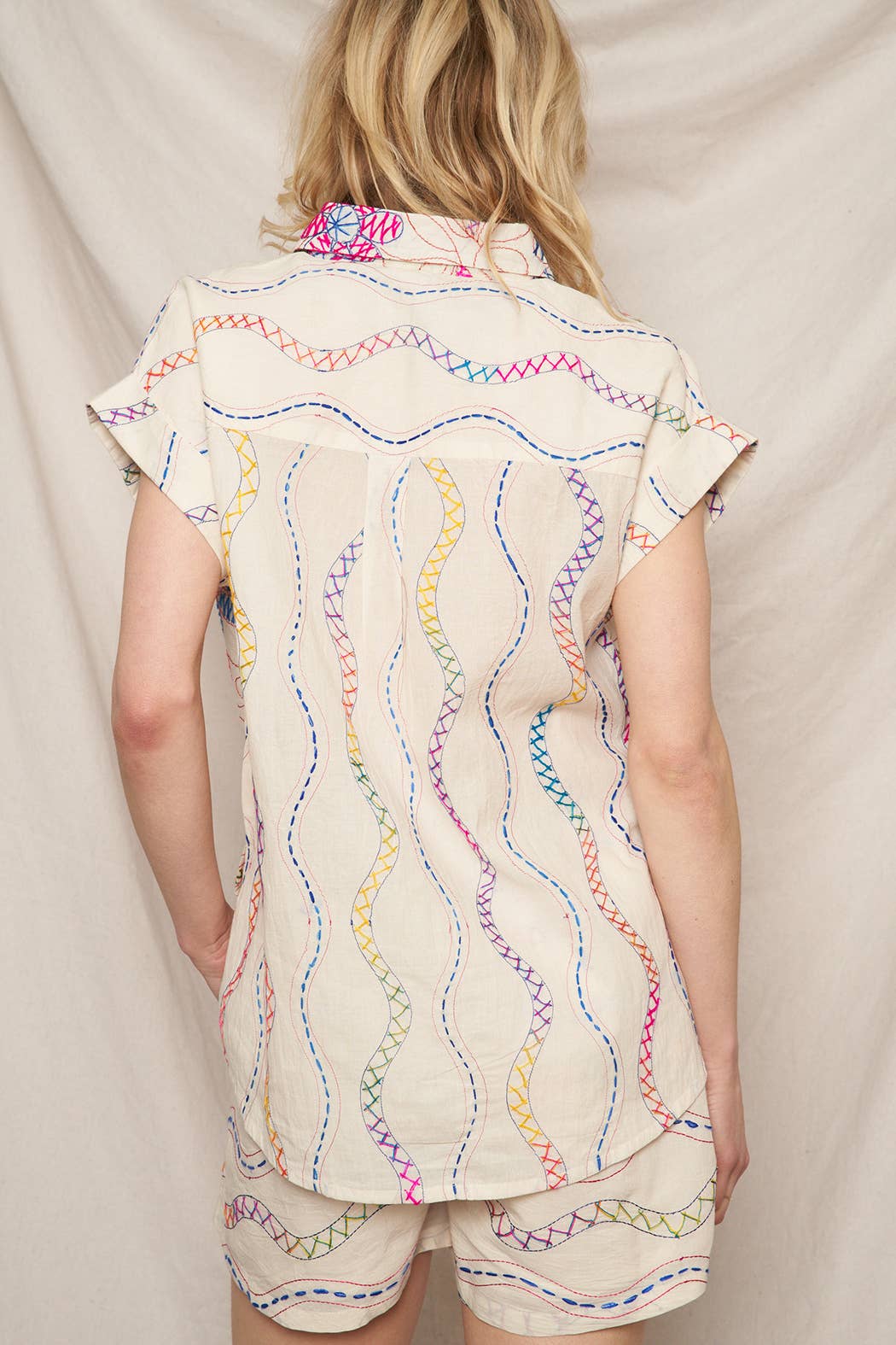 Multicolor Embroidered Short Sleeve Button Down Shirt - Stylish In The Saddle