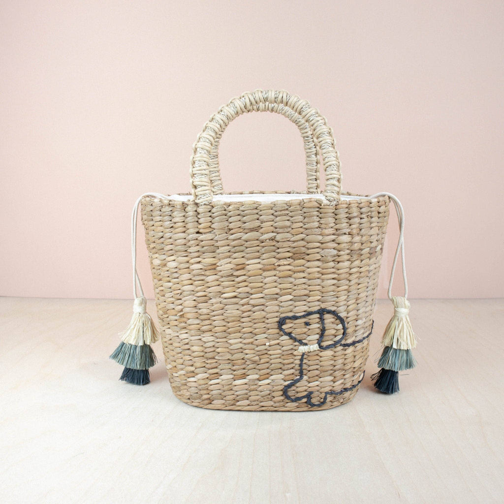 Woven Tote Bag with Embroidered Dachshund