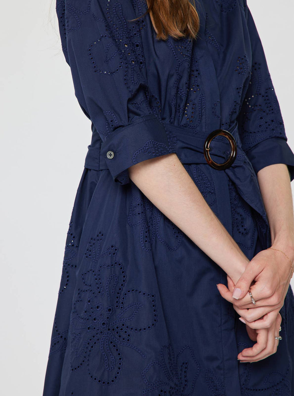 Eyelet Embroidered Belted Mini Dress