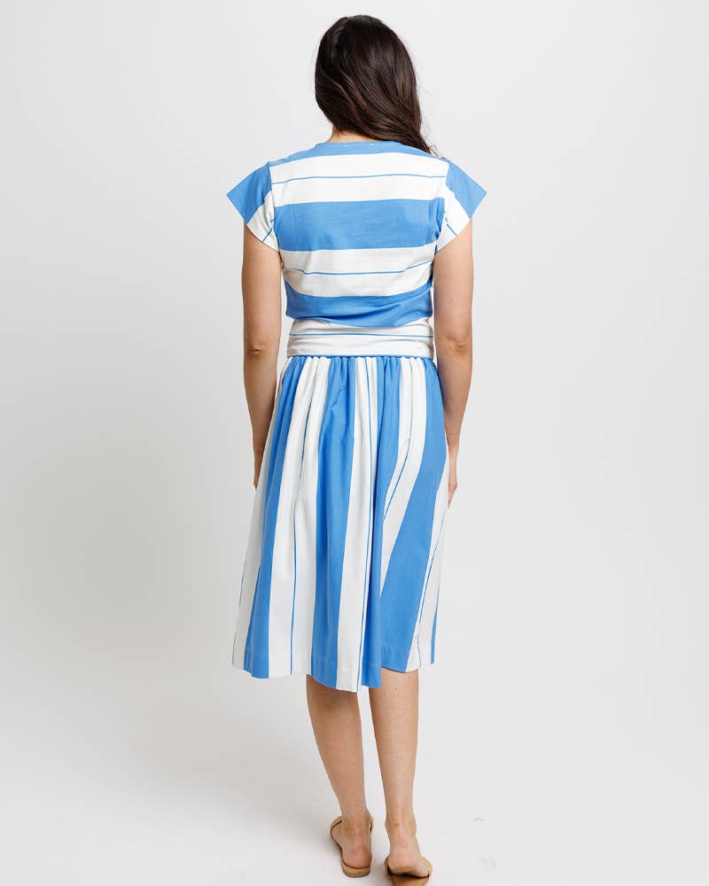 Palm Springs Bright Blue and White Striped Midi Knit Skirt - Stylish In The Saddle
