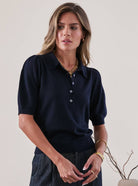 Ribbed Short Sleeve Polo Knit Top - Stylish In The Saddle