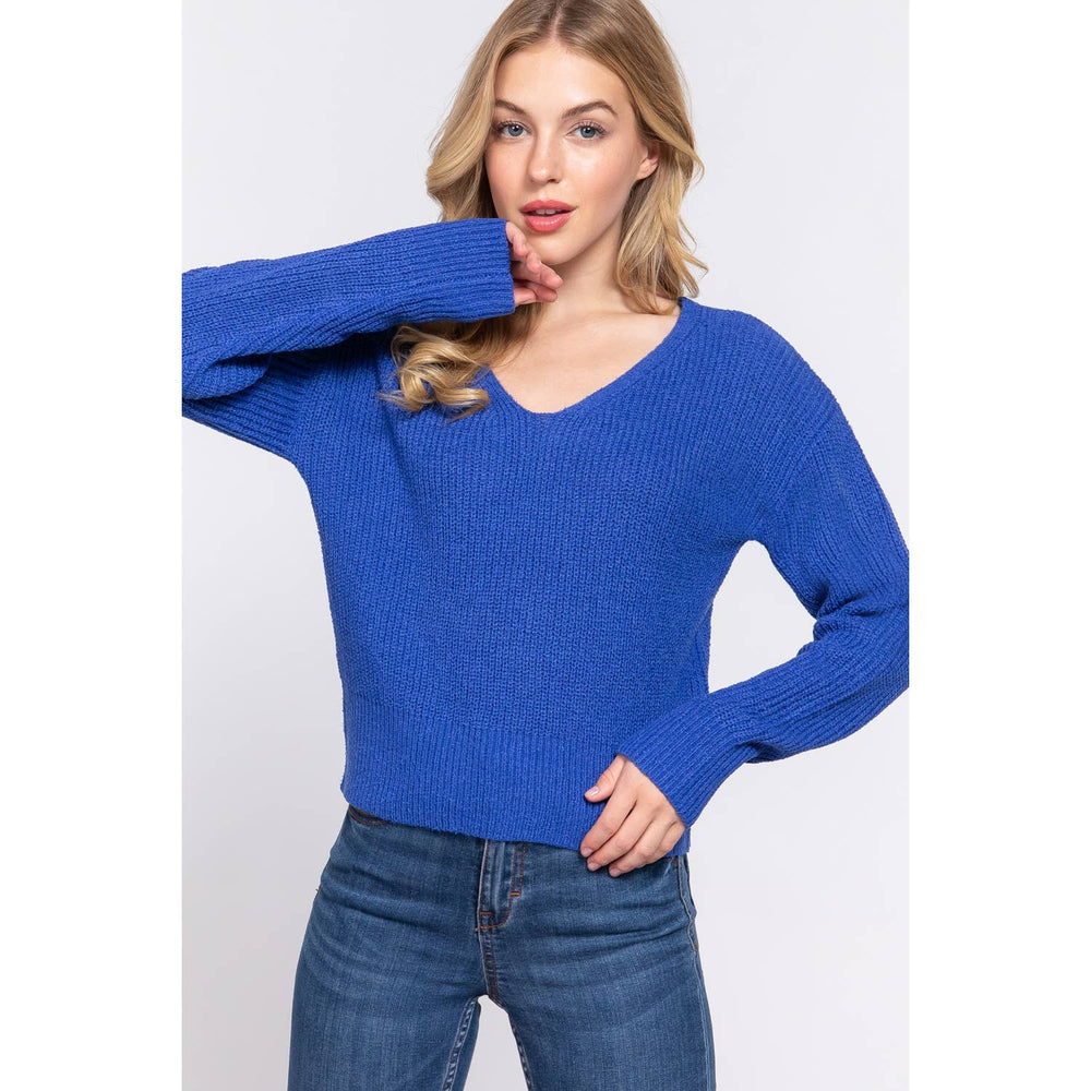 Blue Dolman Sleeve with Open Back