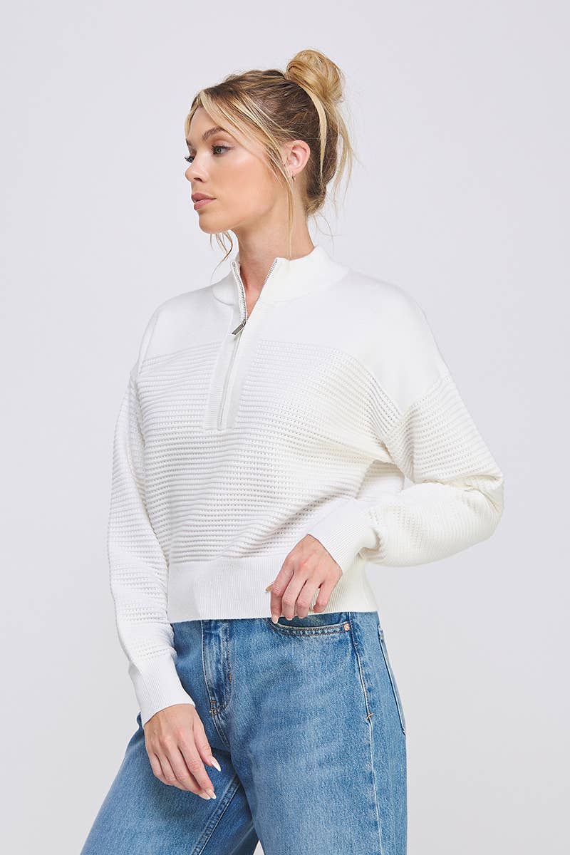 Dolman Half Zip Rib Sweater