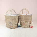 Woven Tote Bag with Embroidered Dachshund