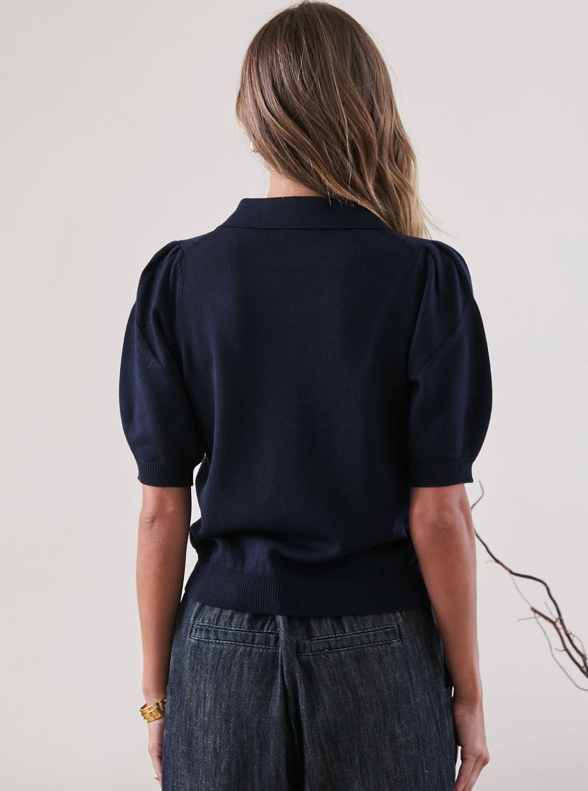 Ribbed Short Sleeve Polo Knit Top - Stylish In The Saddle