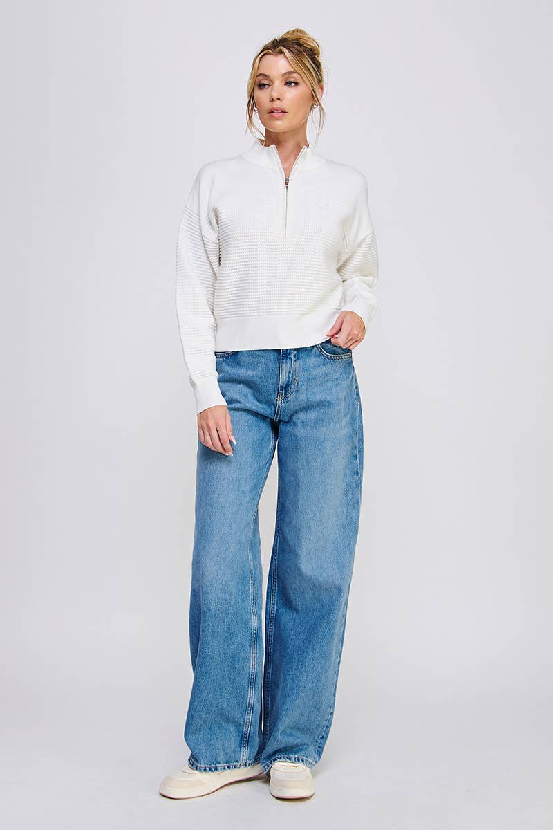 Dolman Half Zip Rib Sweater