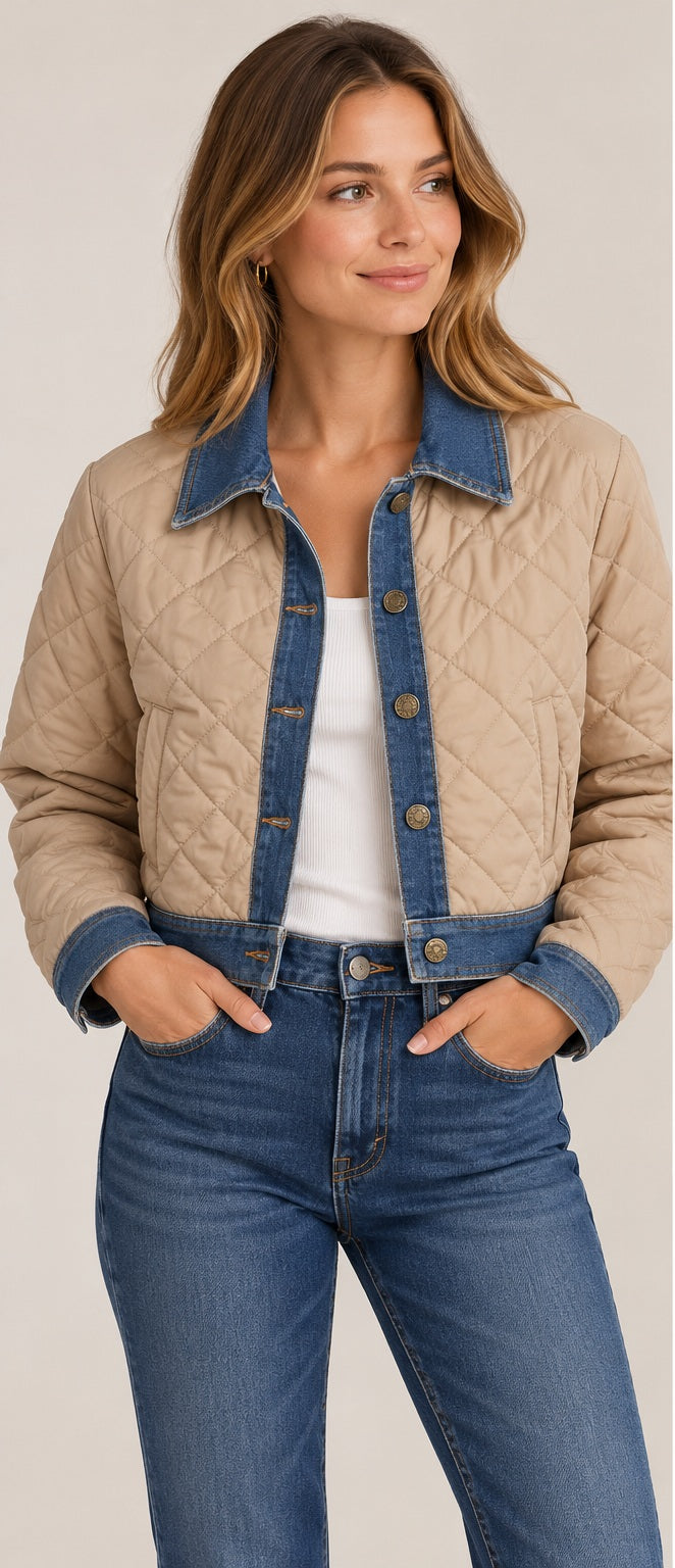 Denim Khaki Jacket modeled front view
