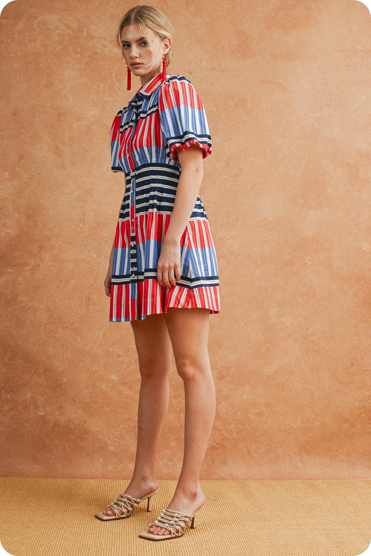 Color Block Striped Button Mini Dress