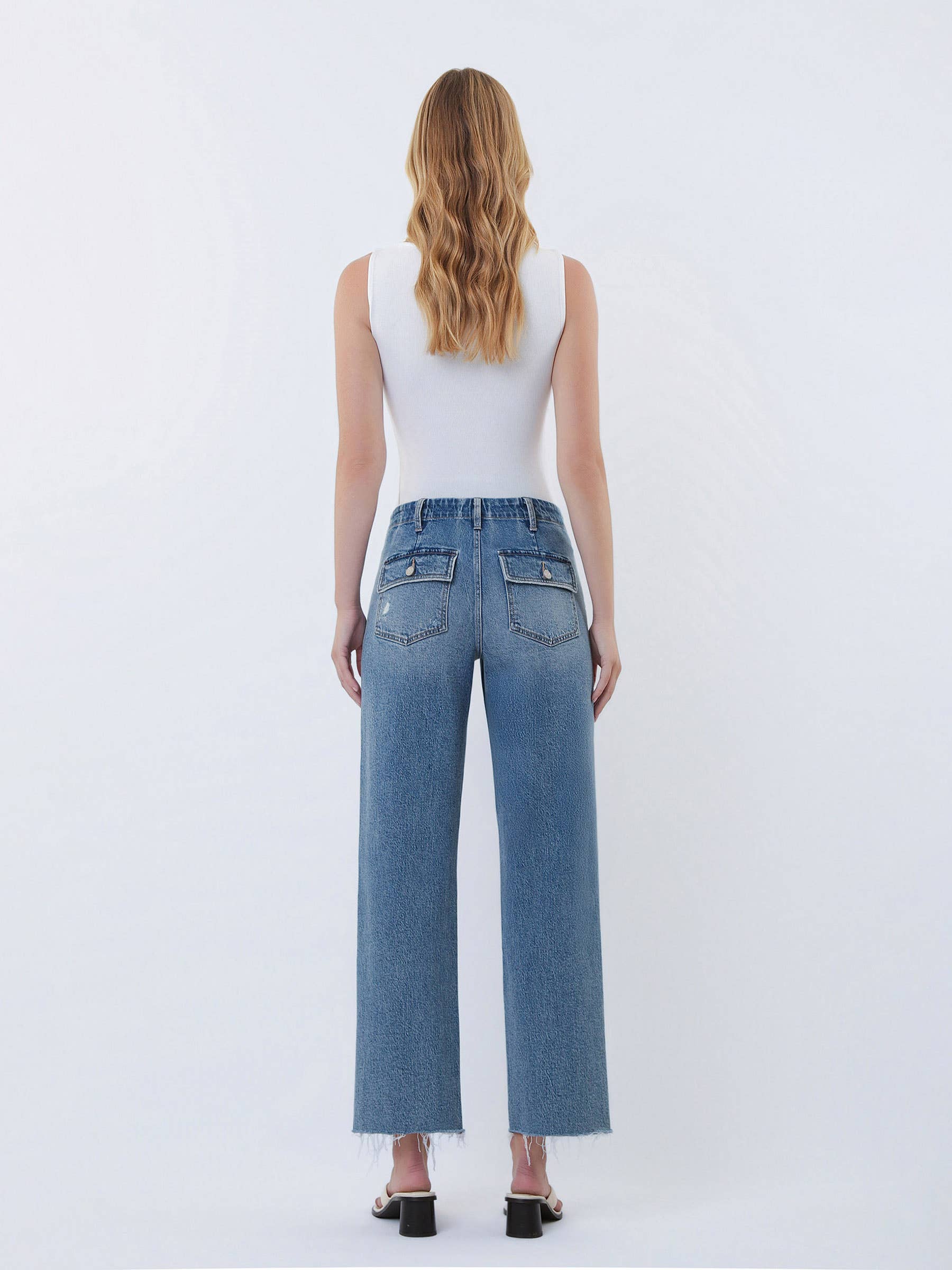 High Rise Patch Pocket Jeans