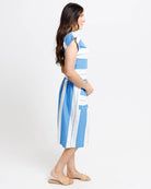 Palm Springs Bright Blue and White Striped Midi Knit Skirt - Stylish In The Saddle