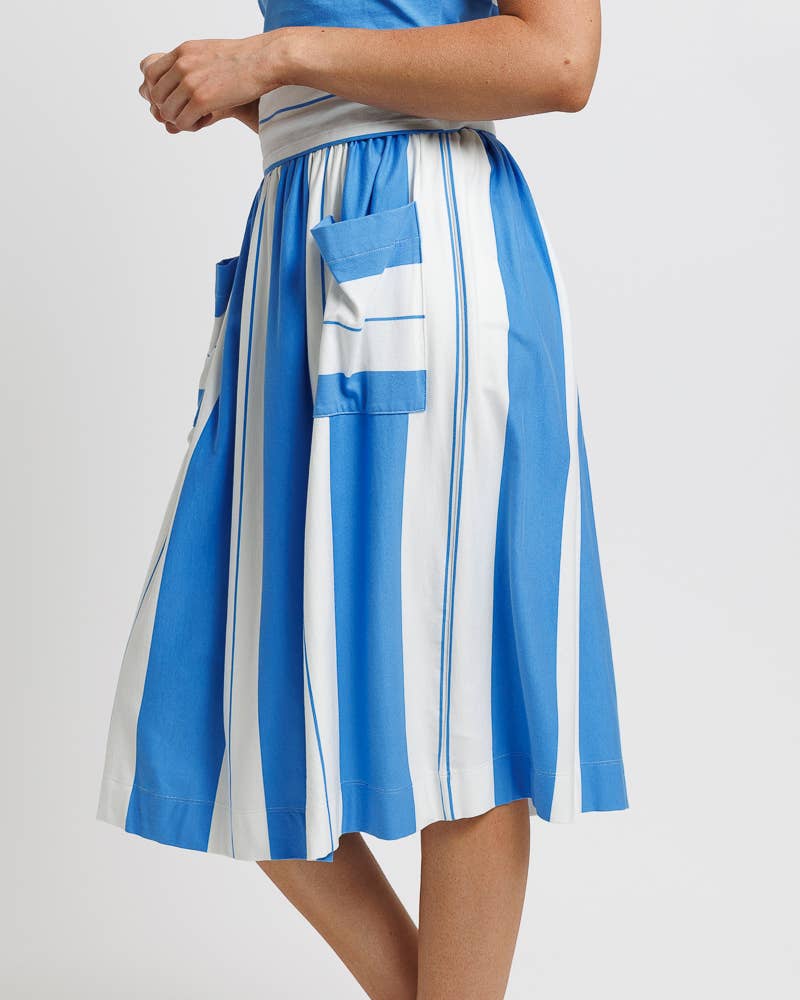 Palm Springs Bright Blue and White Striped Midi Knit Skirt - Stylish In The Saddle
