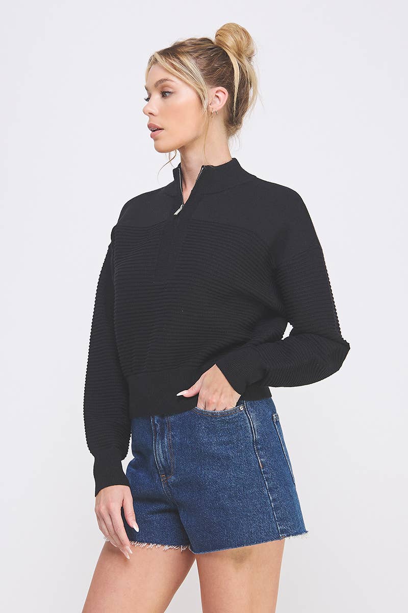 Dolman Half Zip Rib Sweater