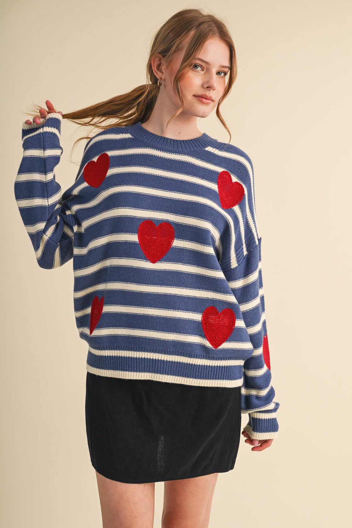 Striped Heart Patch Sweater