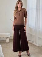 Ribbed Short Sleeve Polo Knit Top - Stylish In The Saddle