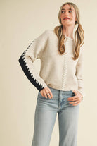 WHIP STITCH TWO-TONE SWEATER MSW11155 - Stylish In The Saddle
