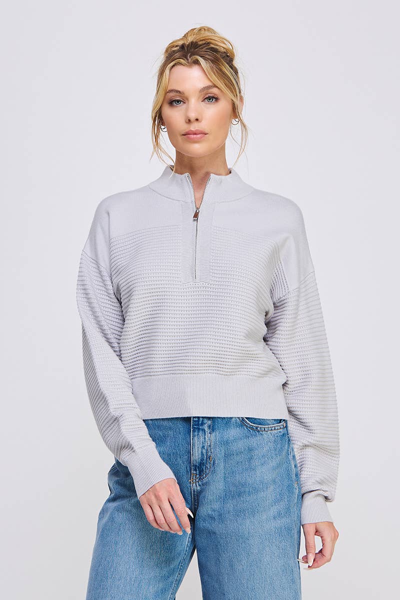 Dolman Half Zip Rib Sweater