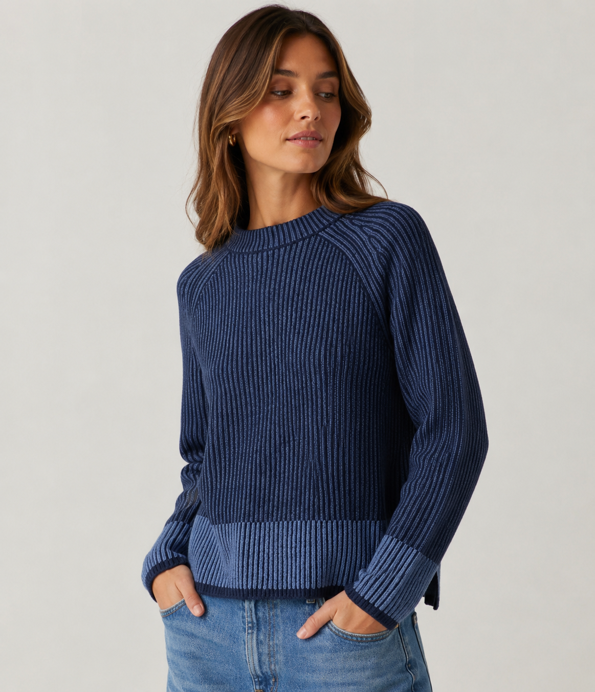 Plaited Two-Tone Crew Sweater