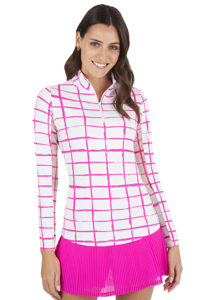 Pink Cordova Print Long Sleeve Mock Neck Top