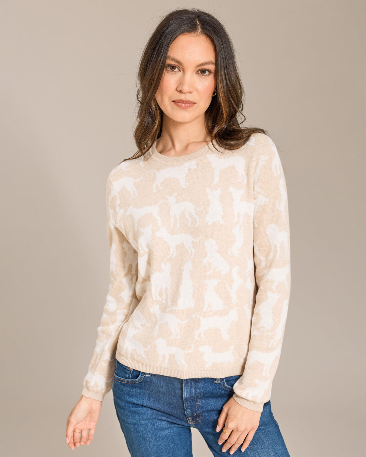Cotton Cashmere Dog Jacquard Crew