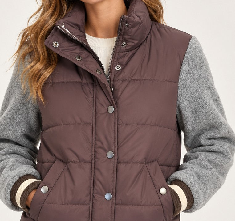 Mauve Quilted Varsity Jacket model detail