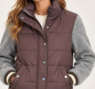Mauve Quilted Varsity Jacket model detail